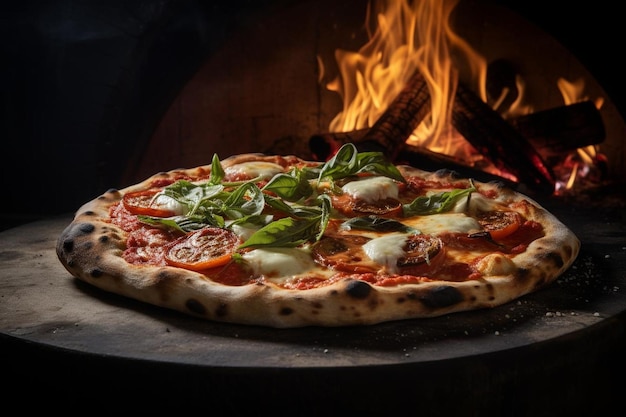 Le four à pizza au feu de bois brûle