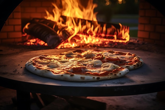 Photo un four à pizza en plein air en action