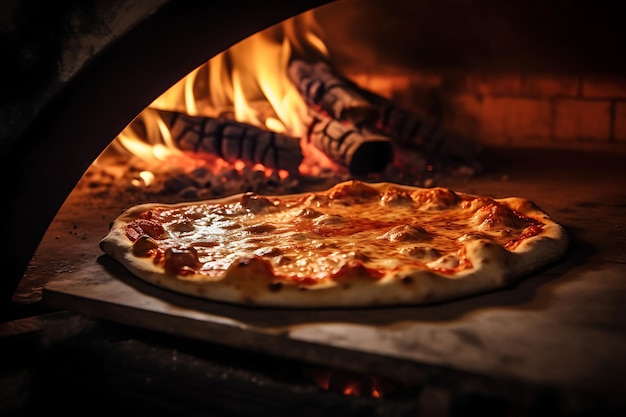 Un four à pizza en plein air en action