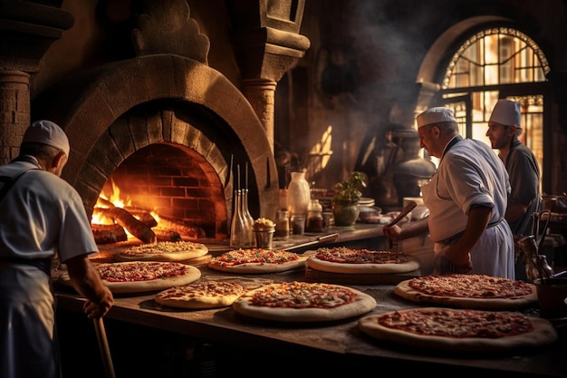 Le four de pizzeria à l'heure de pointe