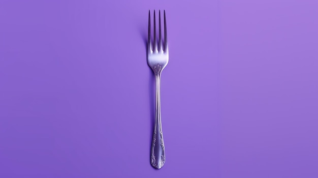 Une fourchette d'argent détaillée sur fond violet Une composition de nature morte photobashing