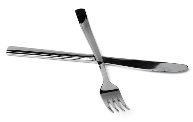 Photo fourchette et couteau en argent isolé sur fond blanc