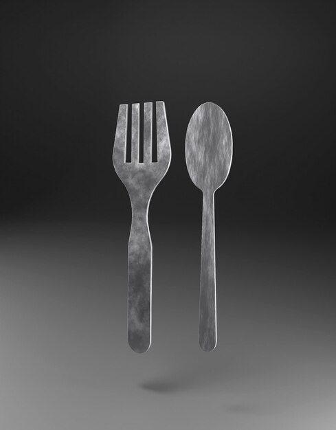 Fourchette et cuillère en fer sur fond gris illustration 3d