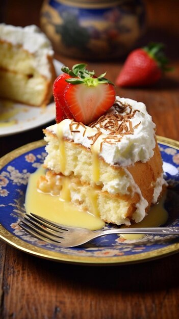 une fourchette est sur une assiette avec un morceau de gâteau dessus.