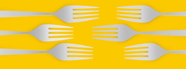 Fourchette sur fond jaune pour la conception d'un restaurant café pizzeria