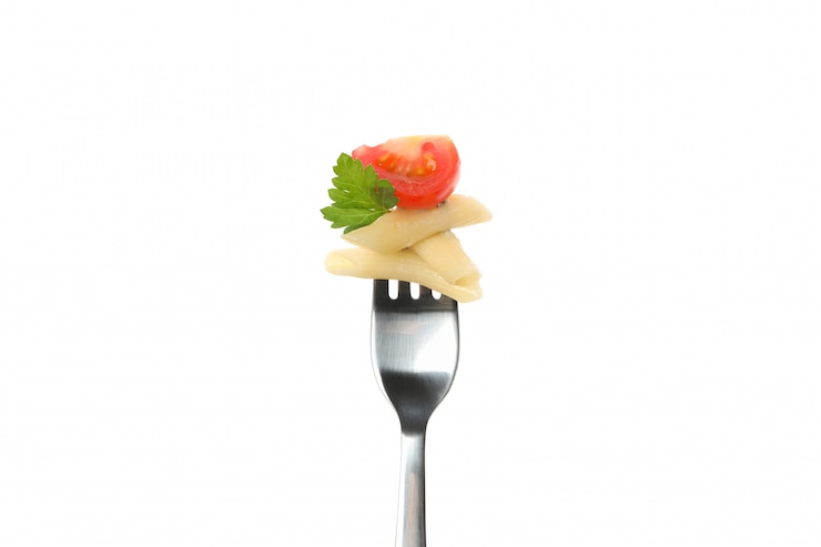 Photo fourchette, à, savoureux, pâtes, isolé