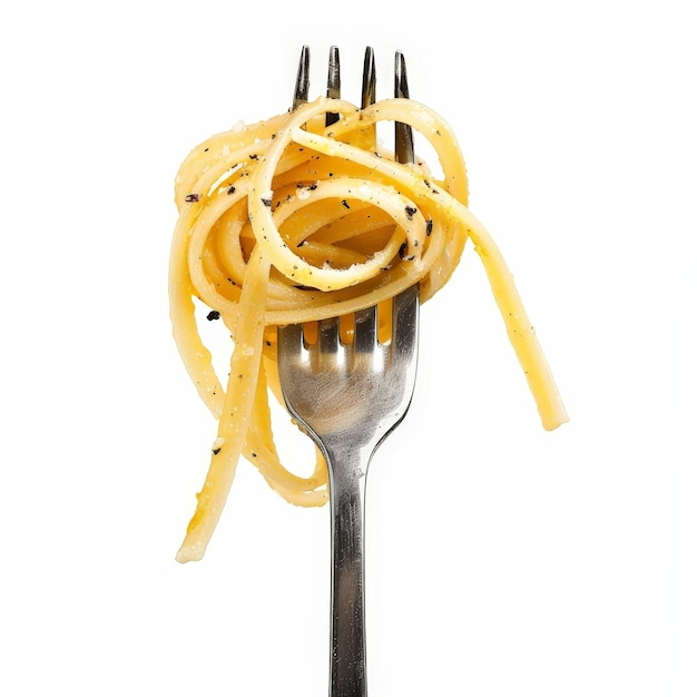 Photo une fourchette avec des spaghettis tournées et du poivre noir.