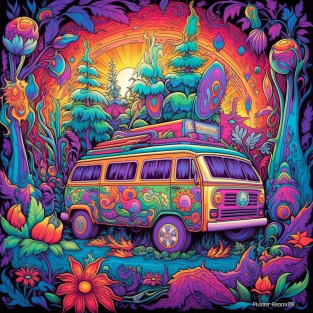 Un fourgon de camping un monde fantastique coloré un fourgon hippie