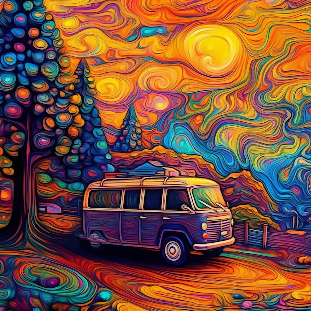 Un fourgon de camping un monde fantastique coloré un fourgon hippie
