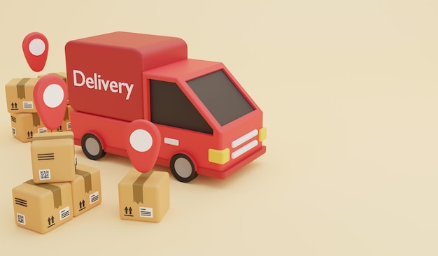 Le fourgon de livraison se prépare à la livraison 3D rend logistique et livraison concept d'icône et espace de copie