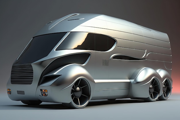 Fourgon utilitaire futuriste du futur avec un design futuriste et une couleur argentée