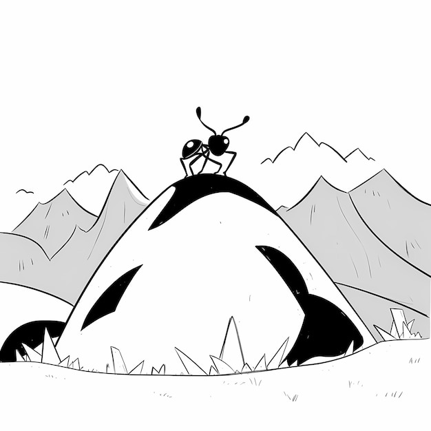 fourmi au sommet d'une montagne noir et blanc