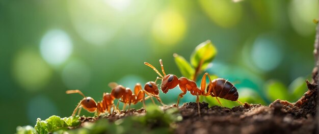 Une fourmi en gros plan debout sur l'herbe verte avec un espace de copie Photo de haute qualité 8K forêt magique