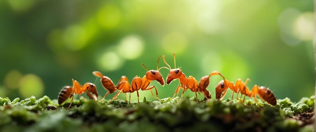 Une fourmi en gros plan debout sur l'herbe verte avec un espace de copie Photo de haute qualité 8K forêt magique