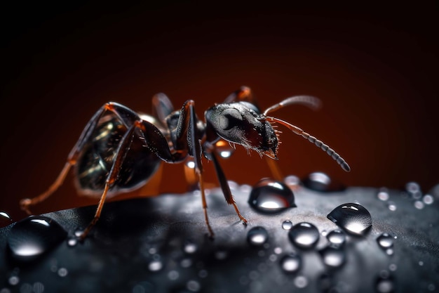 Une fourmi noire sur fond rouge