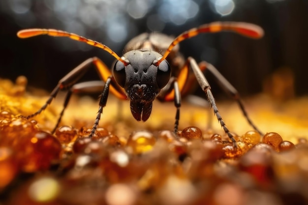 Une fourmi noire sur le sol dans la nature de près IA générative
