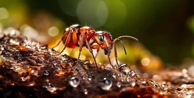 La fourmi sur la vie au sol à partir de l'objectif d'une fourmi en gros plan d'une araignée