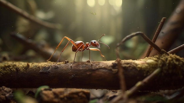 Fourmis sur l'arbre dans la forêtgénérative ai