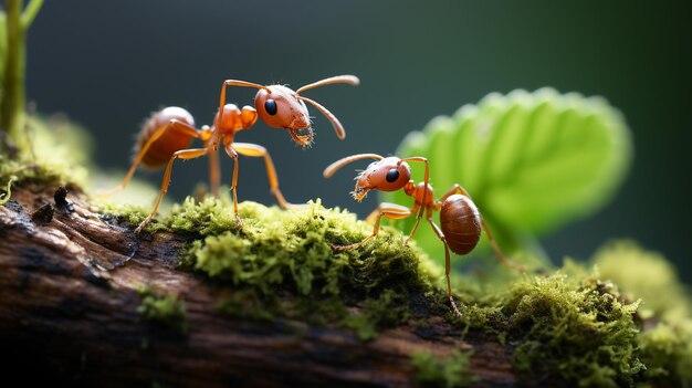 fourmis rouges sur une plante verte