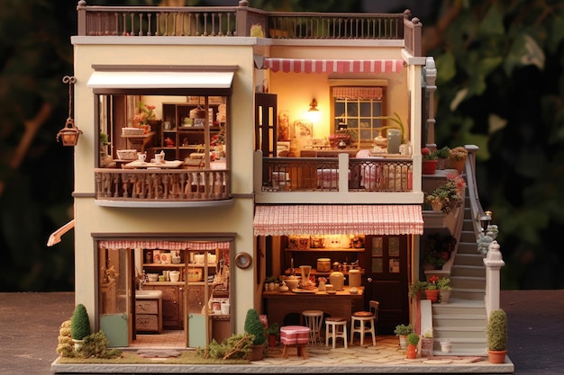 Photo fournitures d'artisanat pour construire et décorer une maison de poupée créée avec une ia générative
