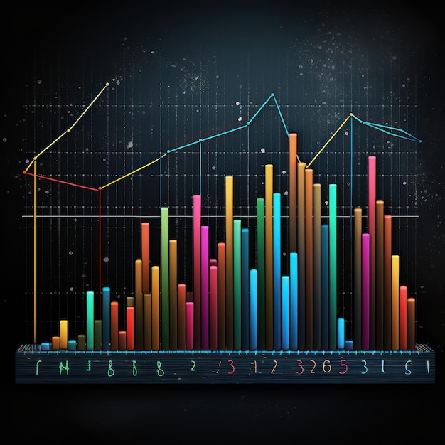 des fournitures graphiques financières colorées sur le tableau noir