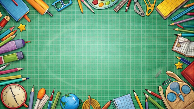 fournitures scolaires de dessins animés bord avec espace de copie