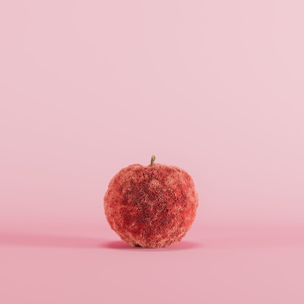 Fourrure rouge pomme sur fond rose. concept d&#39;idée de nourriture minimale. Rendu 3D.