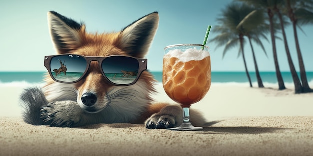 Fox est en vacances d'été dans une station balnéaire et se détend sur la plage d'été