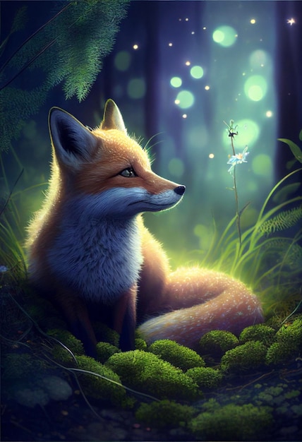 Fox qui est assis dans l'herbe générative ai