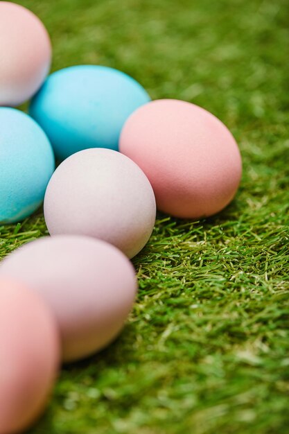 Foyer sélectif des oeufs de pâques peints sur l'herbe