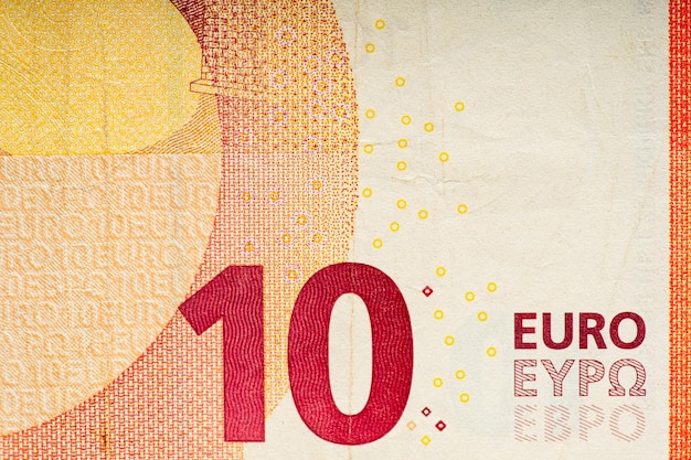 Fragment de billet de dix euros billet en euros l'euro est la monnaie officielle de l'union européenne