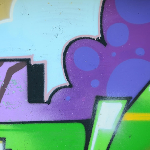 Fragment de dessins de graffitis Le vieux mur décoré de taches de peinture dans le style de la culture de l'art de rue Texture de fond multicolore