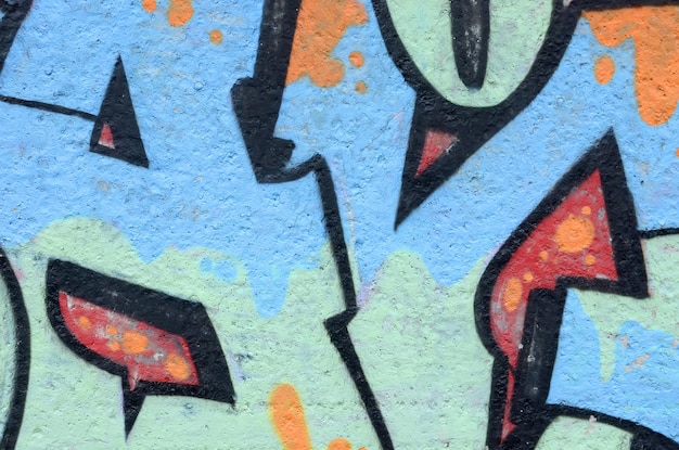 Fragment de peintures de graffiti colorées street art avec des contours et des ombres bouchent