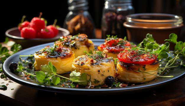 Photo la fraîcheur sur l'assiette, le repas gourmet, l'alimentation saine, la cuisine maison générée par l'intelligence artificielle.