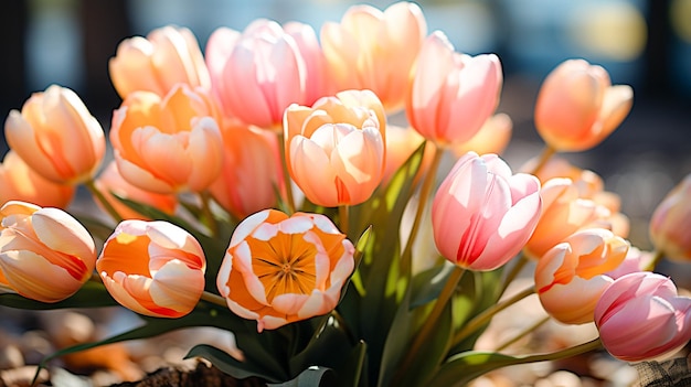 Fraîcheur et beauté dans la nature un bouquet de tulipes colorées