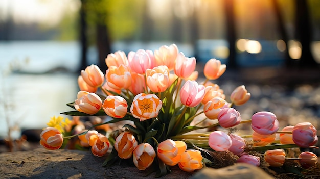 Fraîcheur et beauté dans la nature un bouquet de tulipes colorées