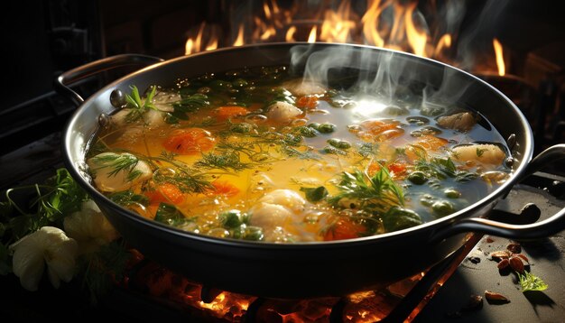 Photo fraîcheur et chaleur créent un repas gastronomique composé d'un ragoût de légumes fait maison généré par l'intelligence artificielle