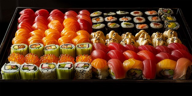 Fraîcheur et cultures sur une assiette collection de sushis pour le déjeuner générée par l'intelligence artificielle