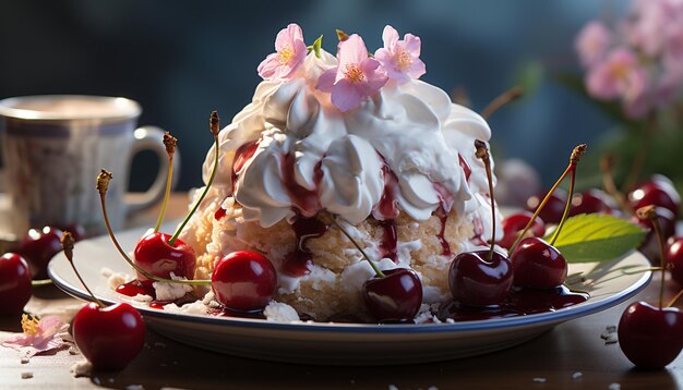 Photo fraîcheur et douceur des baies d'été sur une assiette à dessert gourmande générée par l'intelligence artificielle