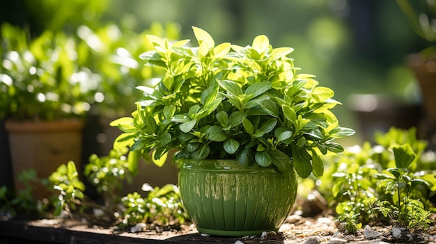 Fraîcheur des feuilles vertes d'été pot de fleurs beauté florissante