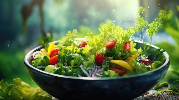 La fraîcheur luxuriante du jardin capturée dans un bol à salade vibrant