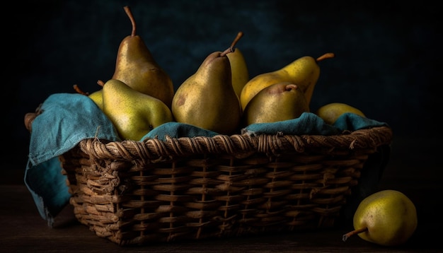 Photo la fraîcheur de la nature dans un panier rustique en osier une alimentation saine générée par l'intelligence artificielle