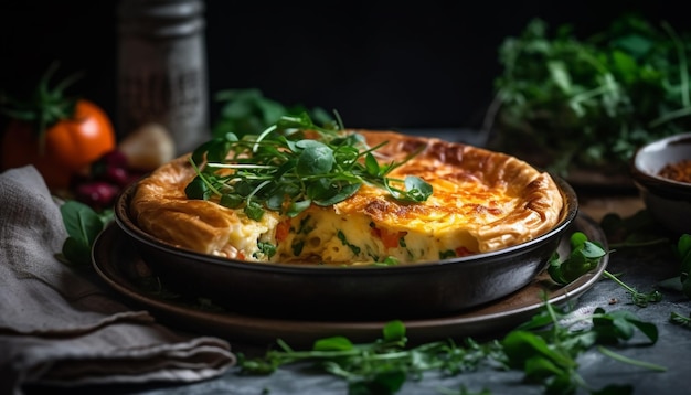 Fraîcheur et repas rustique fait maison sur une table en bois générée par l'intelligence artificielle