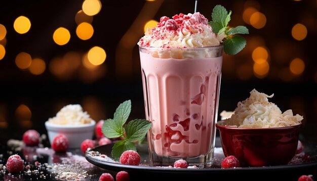 Photo fraîcheur sur la table dessert boisson aux fruits glace et yaourt généré par l'ia