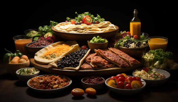 Photo fraîcheur et variété sur une assiette un repas gastronomique sain généré par l'ia