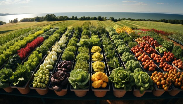 Photo fraîcheur et variété de légumes biologiques dans une salade saine générée par l'ia