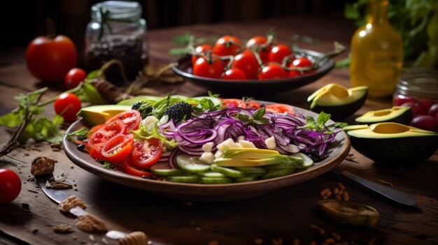 Fraîcheur et variété sur une table en bois salade gourmande alimentation saine