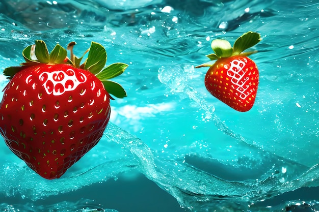 fraise dans l'eau composition réaliste