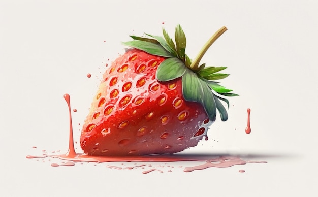 Une fraise dessinée sur fond blanc aquarelle baies illustrations d'aliments biologiques générées par ai