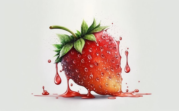 Une fraise dessinée sur fond blanc aquarelle baies illustrations d'aliments biologiques générées par ai